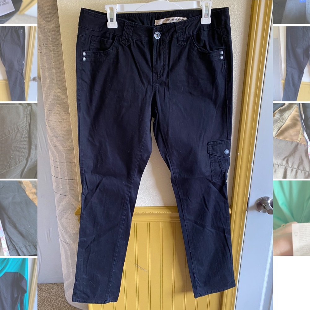Black DKNY lightweight cotton casual cargo  Size 8 pants.